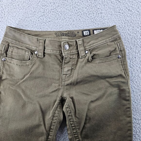Miss‎ Me Jeans Womens 28 (30x30) Green Low Rise Skinny Embroidered Zip Pocket - Picture 2 of 16